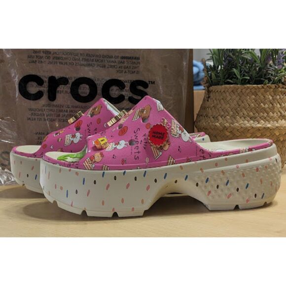 Crocs LINE FRIENDS Pink Stomp Platform Slide Sandals with Jibbitz Charms W10/M8 - Picture 4 of 13